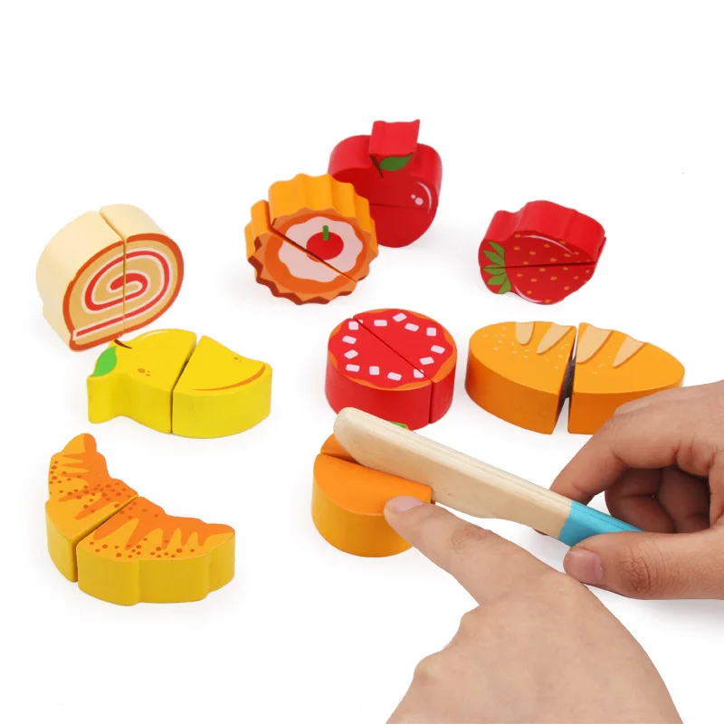 Деревянные кухонные игрушки Детские деревянные игрушки для резки фруктов супермаркет кассовый аппарат посуда и сладости познавательная игрушка