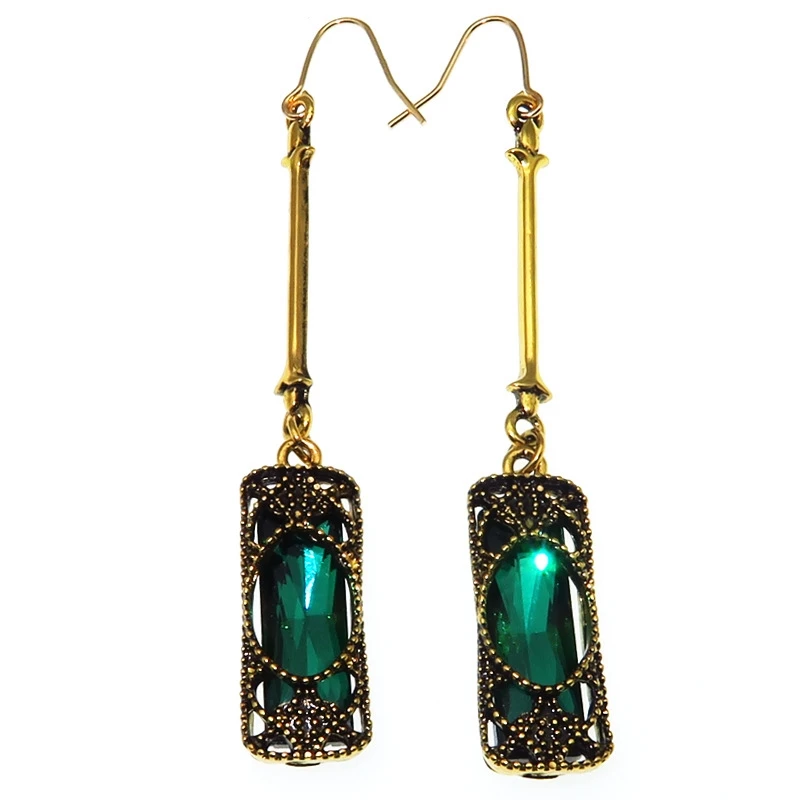 Винтажные большие золотые серьги с зеленым синим камнем для женщин, богемные древние длинные свисающие сережки oorbellen Bijoux Femme Z4M068