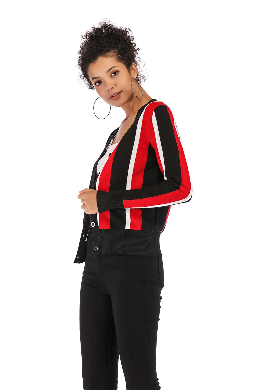 Gladiolus 2018 Autumn Winter Knitted Sweater Women Long Sleeve V-Neck Singer Breasted Pocket Striped Cardigan Women Sweater Tops (15)