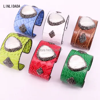 

4Pcs Jewelry natural pearl bangle snakeskin leather pave rhinestone pearls fashion bangles for women