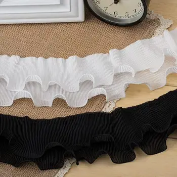 

10Yards 2 Layers Black White Ruffled Trim Pleated Elastic Lace Edge For Skirt Curtains Mantle Bed Doll Clothes DIY Accessories
