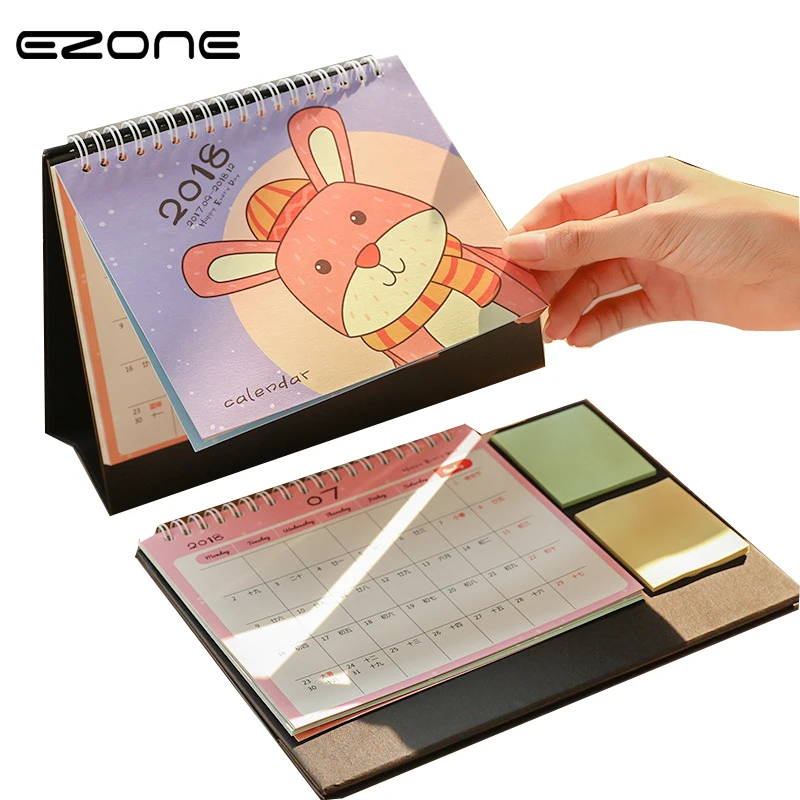 

EZONE 1PC Cartoon Desk Desktop Calendar Office Flip Stand Table Planner And Memo For Home Office Ornaments Cute Student Gifts