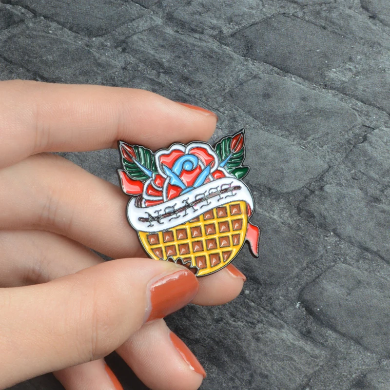 

Yummy Waffles ! Clothing Backpack Accessories Belgian Eleven Stranger Thing Flowers Soft Enamel Lapel Pin Denim Shirt Badge