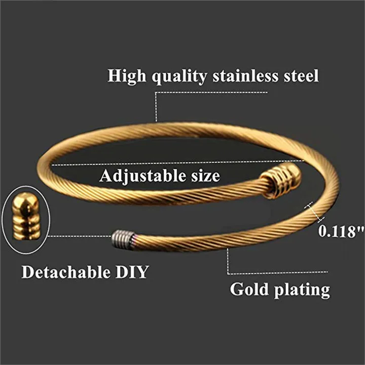 3  Unisex Elastic Cable Wire Bangle Stainless Steel Bracelet Screw with Removable End Plug Twisted Cuff Charm Beads fit DIY Jewelry