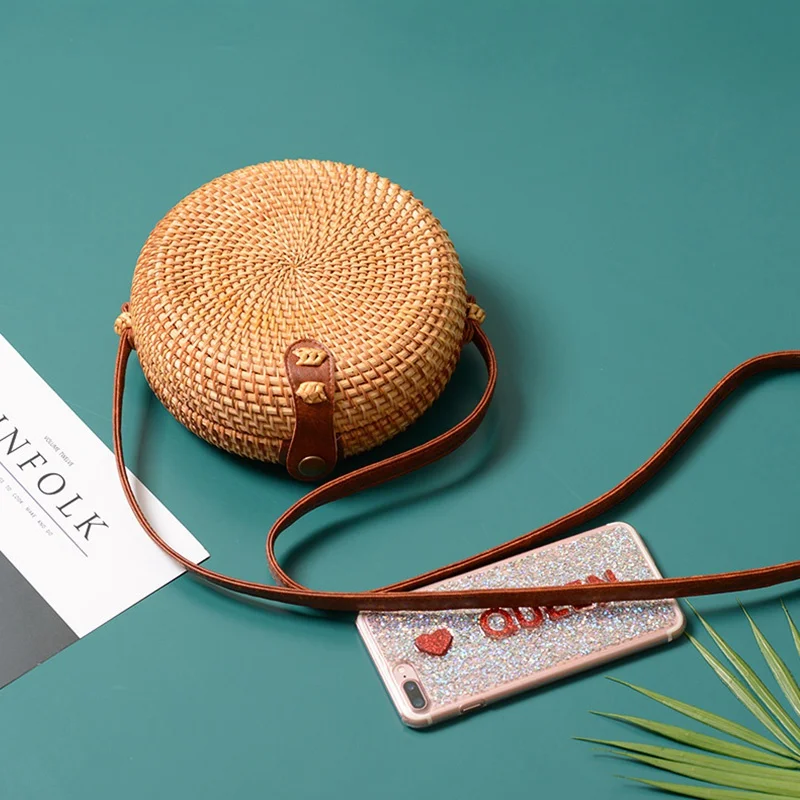 

Multi-purpose Rattan Round Bag Toto Organizer Boho Makeup With Crossbody Storage Strap Bags Adjustable Genuine Women