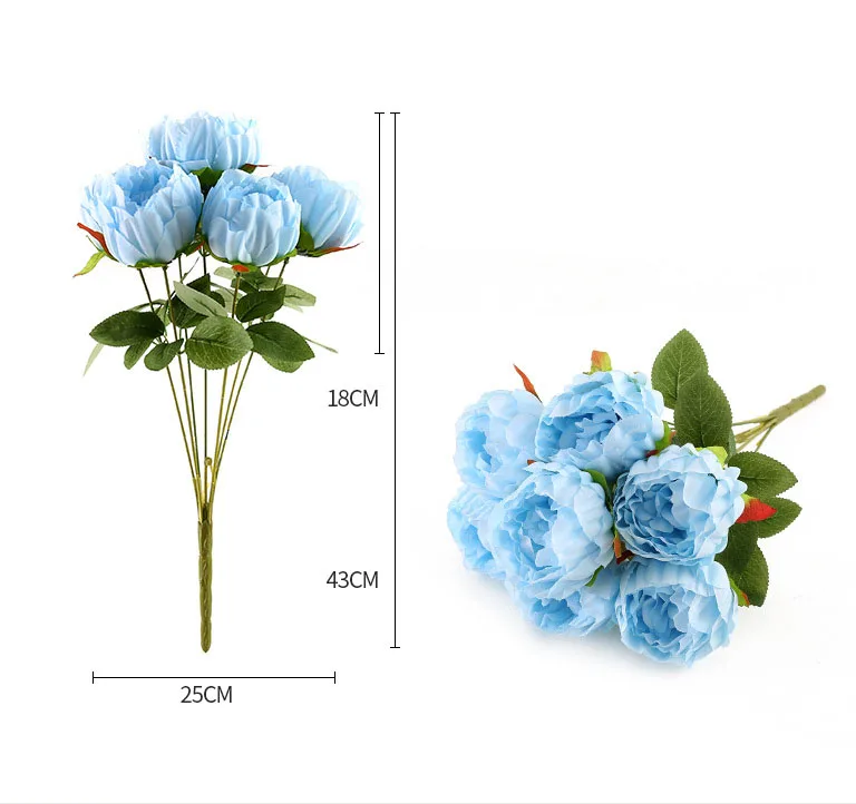Azure artificial flower silk peonies bouquet fake peony rose wedding bouquet home decor