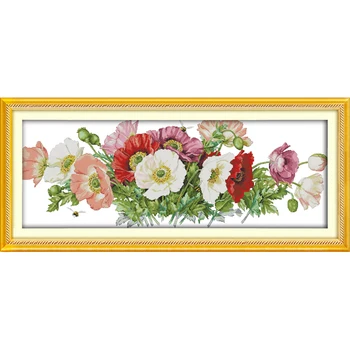 

Poppies flowers counted stamped cross stitch kits DIY embroidery set wall art decoration picture 11ct 14ct printed pattern new