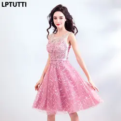 LPTUTTI кружева новый сексуальный Женская обувь, Большие размеры социальных праздничные элегантные вечерние платья модные короткие