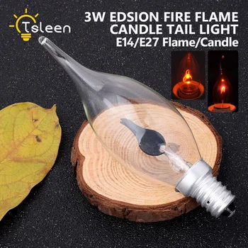

TSLEEN 1/4/8Pcs Dynamic Fire Flame Effect Tip Chandelier Light E27 E14 3W LED Edison Bulb Room Lamp Decor Flickering Clear Glass