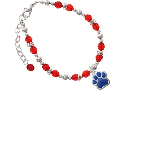 Silvertone Large Royal Blue Paw Red Beaded Bracelet