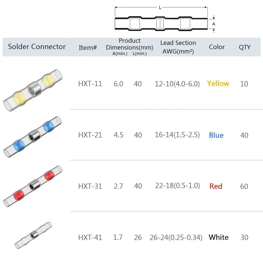 100/120/140 шт Электрический провод соединитель изолированный паяльный рукав трубки терм усадочная Sorder терминал Водонепроницаемый стыковые соединители комплект