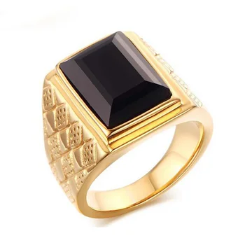 

Large Stone Ring for Men Male Black Stone Ring Quality Gold-Color Titanium Jewelry Ring Wholesale