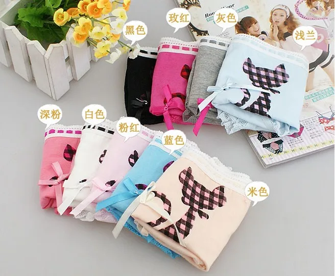 

Wholesale Female hygiene care series 100% cotton sexy lace briefs with bowknot cat kitty pattern women panties underwear supply.