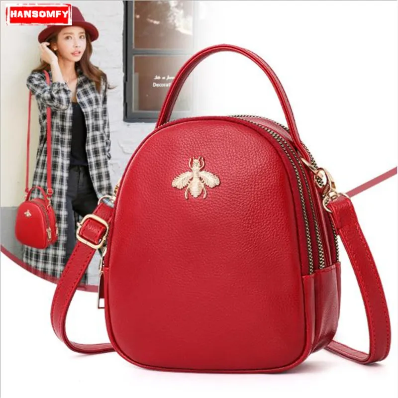 

2018 new Women bag wild Small female Cute Bee Round Tote PU leather mini handbags fashion shoulder Messenger Bags