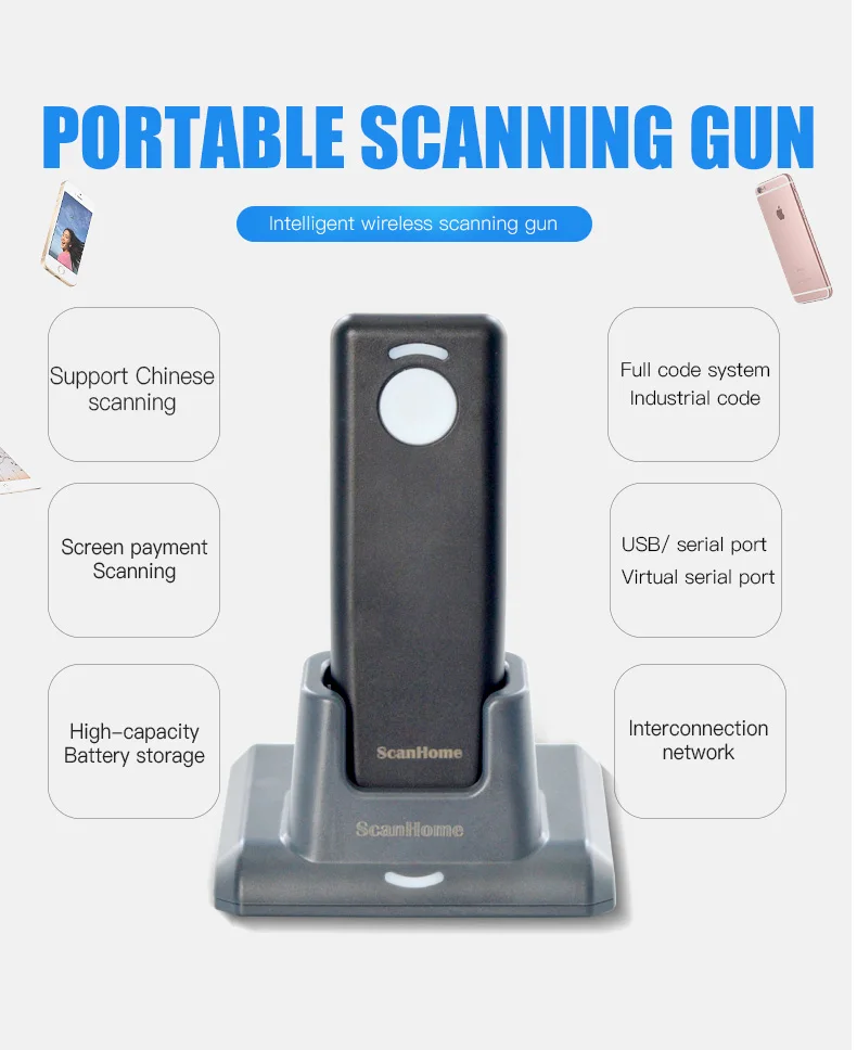 Scanhome sem Fio Base de Carregamento sem Fio Rs232 sem Fio Barcod Scanner 433 hz Sh-4000 1d 2d Usb 2 Cheap scan gun