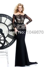 Modest Ballkleider Mit Hülsen Lange Abendkleider Meerjungfrau Satin Weg Von der schulter Gürtel Keyhole Elegante 2014 N091