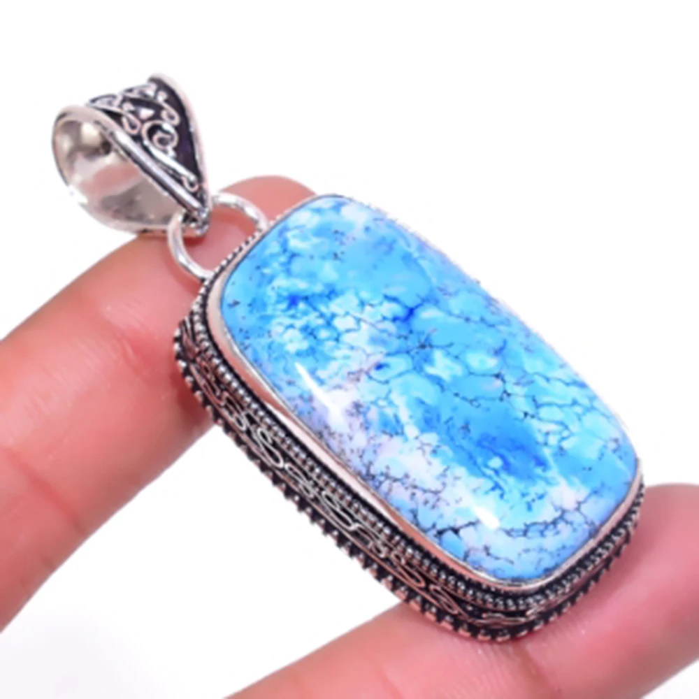

Dendrite Opal Antique Pendant Silver Overlay over Copper , 58 mm, P5491