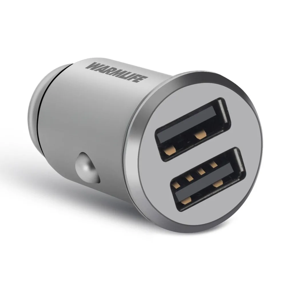 

Mini Dual USB Interface Vehicle Auto Car Charger LED Indicator Light Aluminum Charging Adapter Universal For Mobile Phone