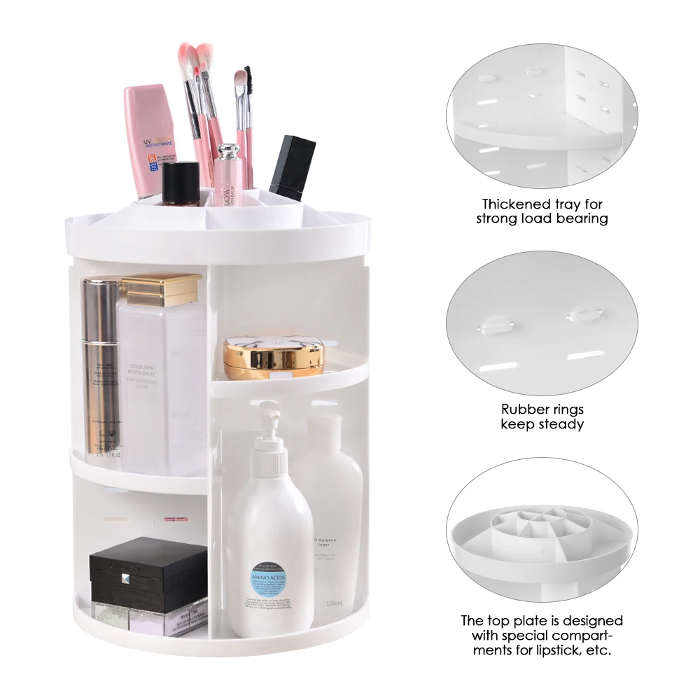 

Makeup Organizer 360 Degree Rotation Adjustable Cosmetic Storage Box Circle with Tray Storage Cosmetic Makeup Organizer Case
