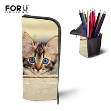 Модные женские сумки для макияжа с 3D принтом кота, милый пенал с изображением кота, женская косметичка ручка для детей, школьные канцелярские принадлежности
