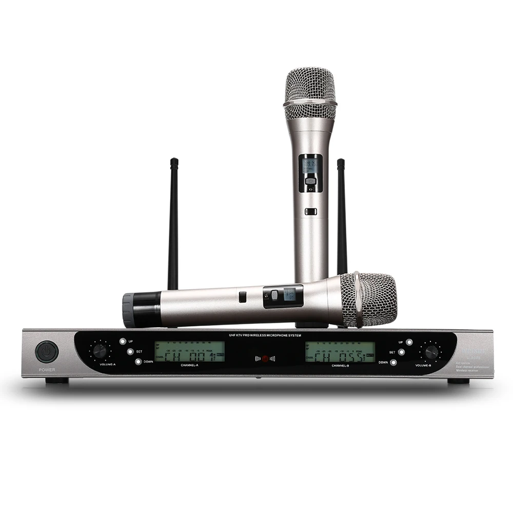 

WEISRE U-8008 Wireless UHF Microphone System Handheld Shockproof Mic 2 Channels W/ LCD Display Receiver For Home KTV Conferences