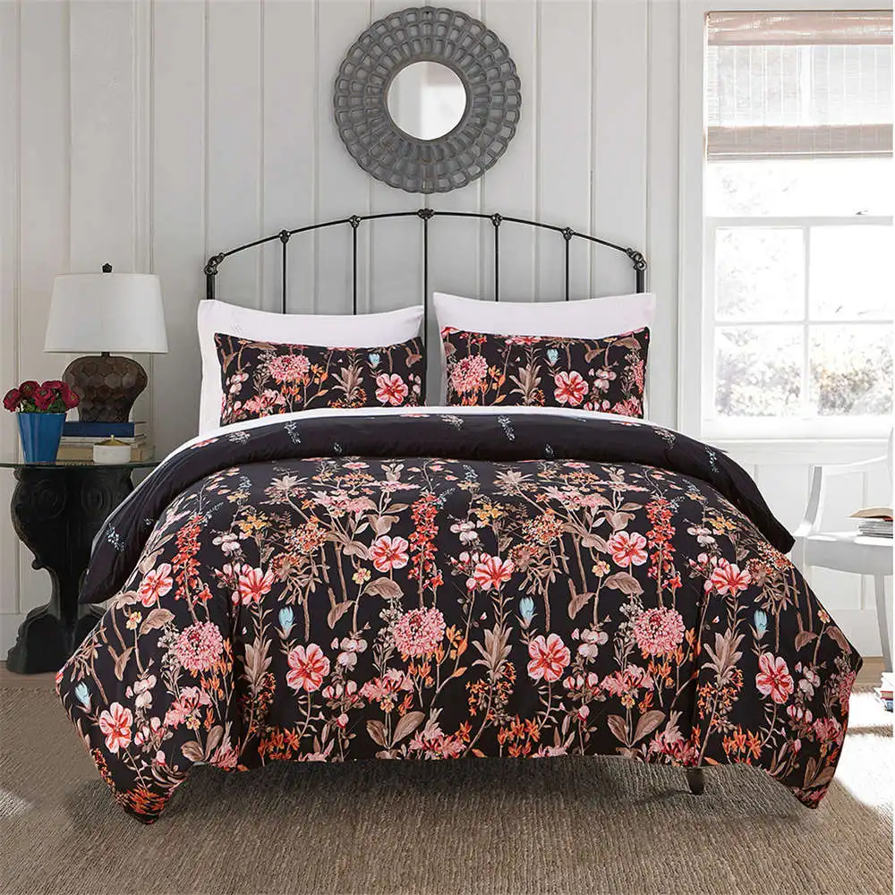 

Bonenjoy Black Flower Bedding Linen Queen King Double Size Bedding Set Floral Reactive Printed Duvet Cover Sets Single Bed Set