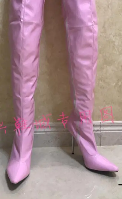 Sorbern Lethal/Серебристые ботинки с металлическим каблуком высотой 12 см и высотой 60 см на заказ; лакированные Бордовые сапоги до бедра; женские сапоги с острым носком; Новинка года - Цвет: Pink Shiny