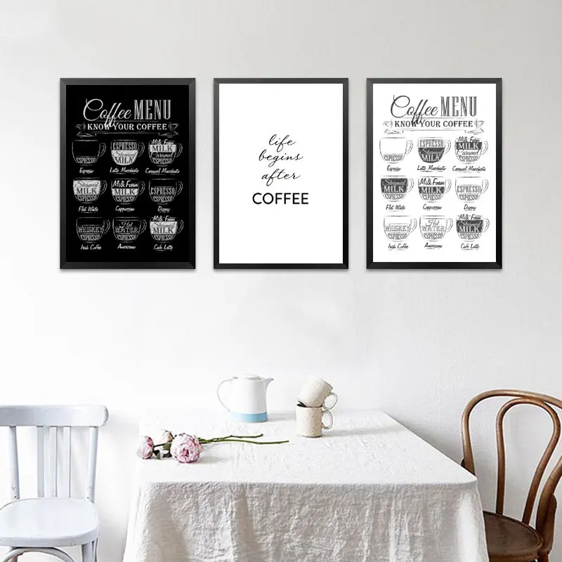 

Black And White Cafe Posters Coffee Menu Canvas Painting Shop Wall Art Background Poster Decoration PD2616