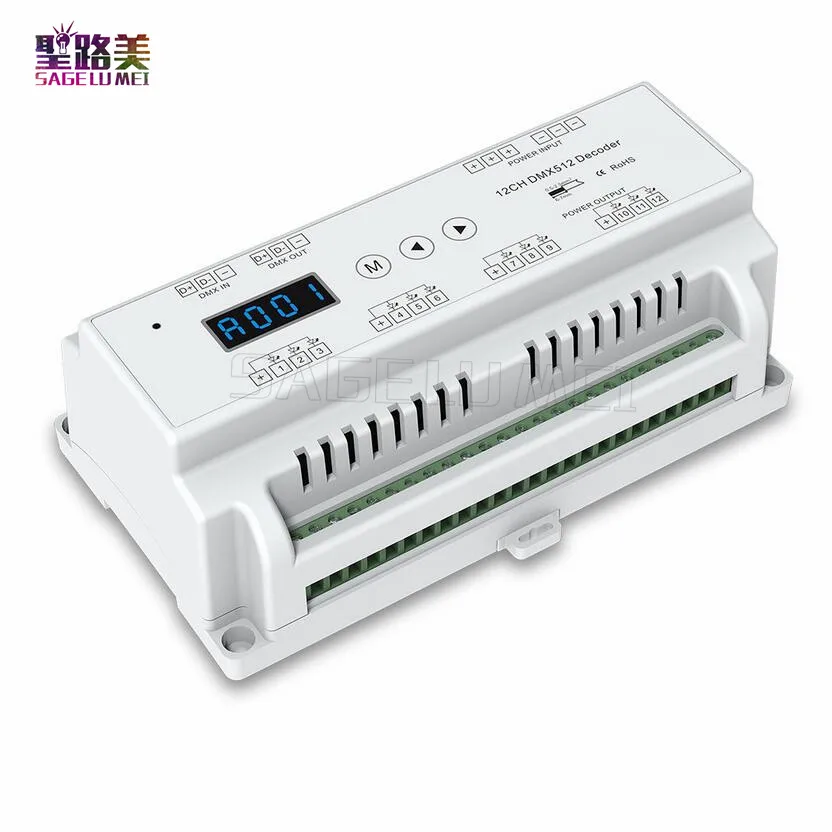 DC5V-36V вход 12 Каналы 12CH CV DMX512 декодер; 5A* 12CH выход с дисплеем для Настройка адреса DMX для светодиодных цветных(rgb) светодиодных лент