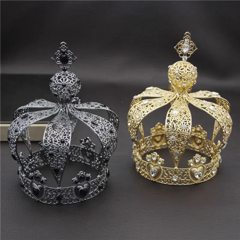 Popular Baroque Vintage Royal King Diadem Prom Party Male Cake Party Prom Wedding Hair Jewelry Man Crown Round