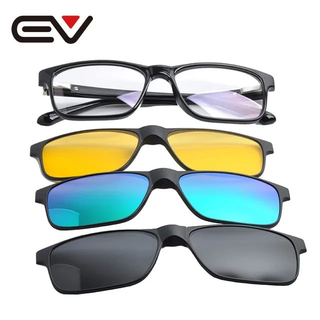 Rectangle Glasses with Snap On Shades Mens' Polarized Clip on