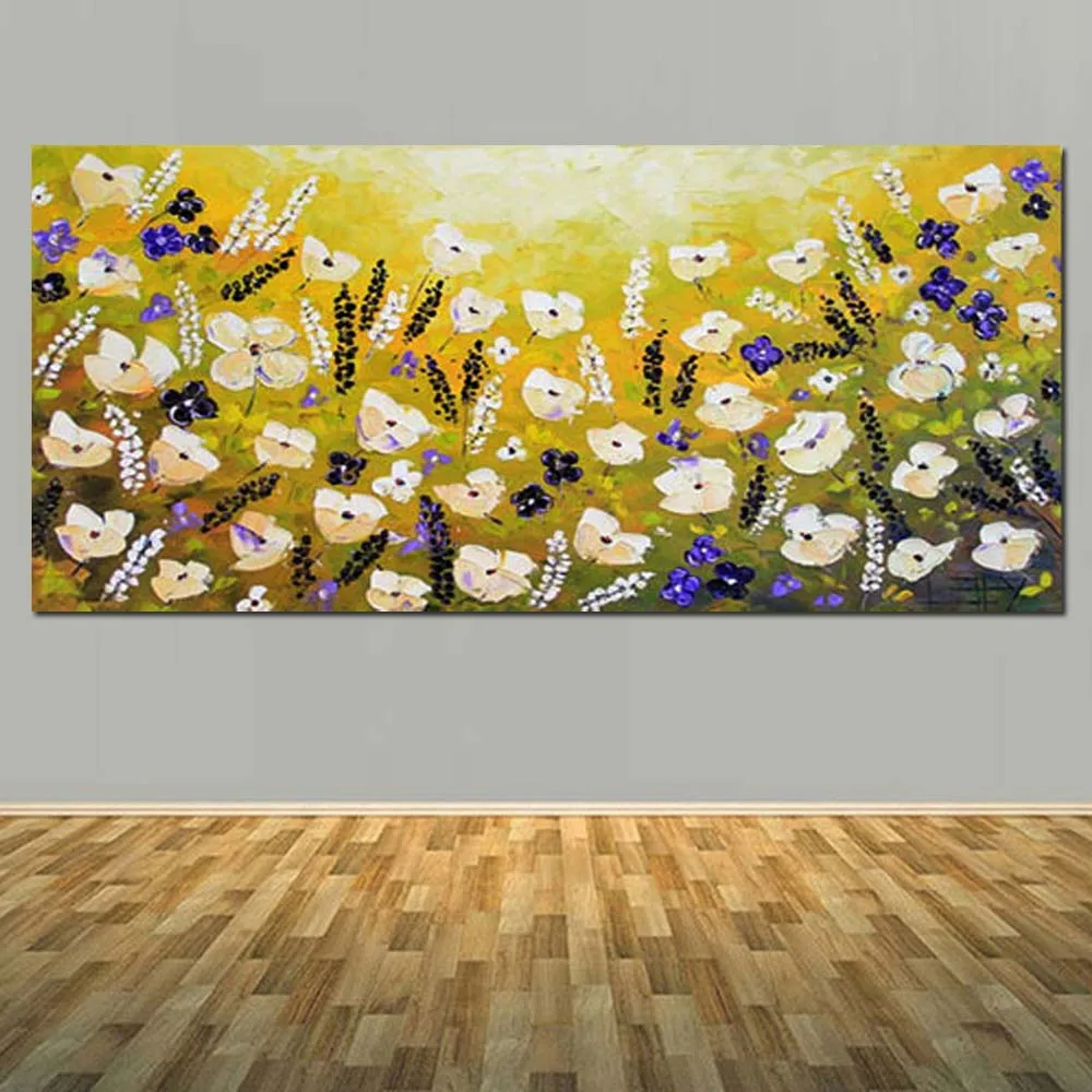 

Hand Painted Canvas Abstract California Yellow Poppies Oil Painting Abstract Impasto Textured Art Living Room Home Wall Decor