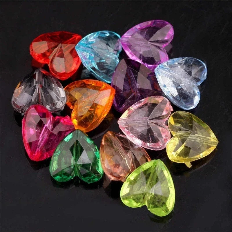 50Pcs Mixed Acrylic Crystal Faceted Heart Shaped Beads Spacers