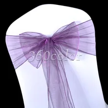 25 шт. Фиолетовый Sheer органзы Председатель Пояса Лук Обложка Свадебные вечерние украшения