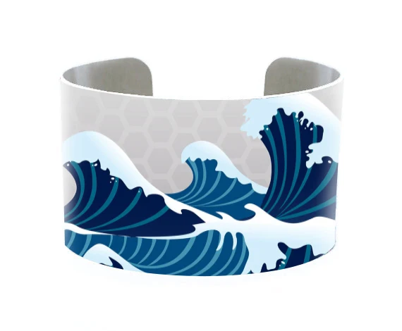 6 стилей океана алюминиевый Браслет-манжета морской синий Серебряный металлический Графический браслет морской прибой японский морской волны Морской ювелирные изделия