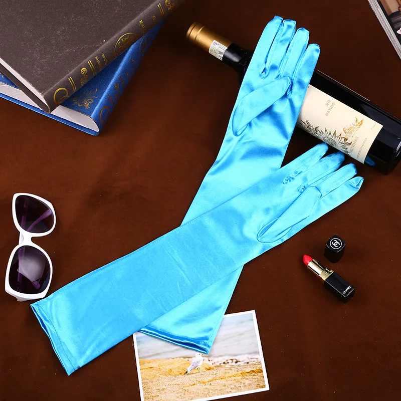 Новинка, модный стрейч, атласный, длинный женский перчатки/вечерние оперные перчатки для женщин/брендовые модные аксессуары для одежды для женщин - Цвет: sky blue