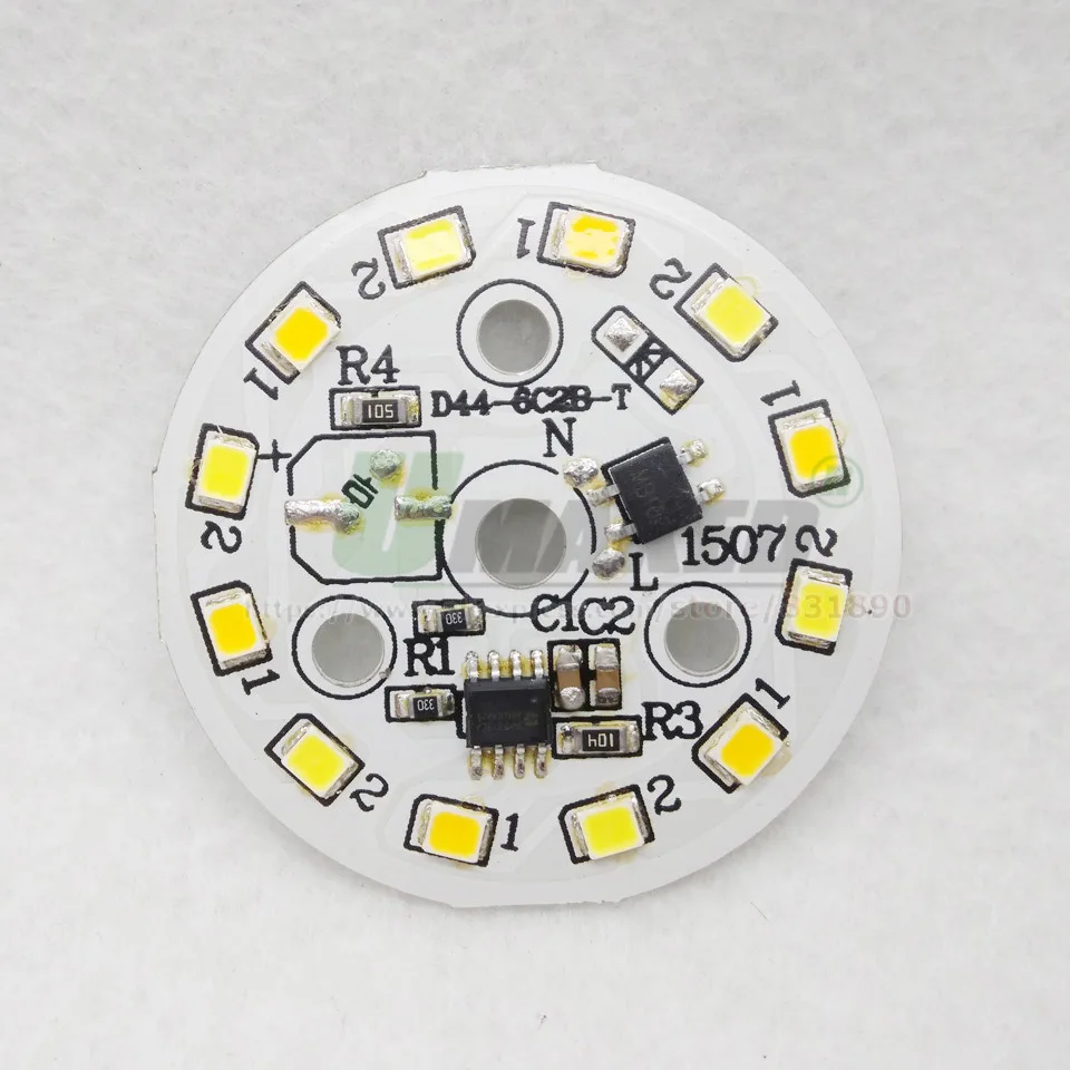 AC220V светодиодный модуль с регулируемой яркостью PCB светильник с алюминиевой пластиной 3 цвета SMD2835 чип смарт IC драйвер PCB 3 Вт 5 Вт D44mm лампа для потолочного светильника DIY