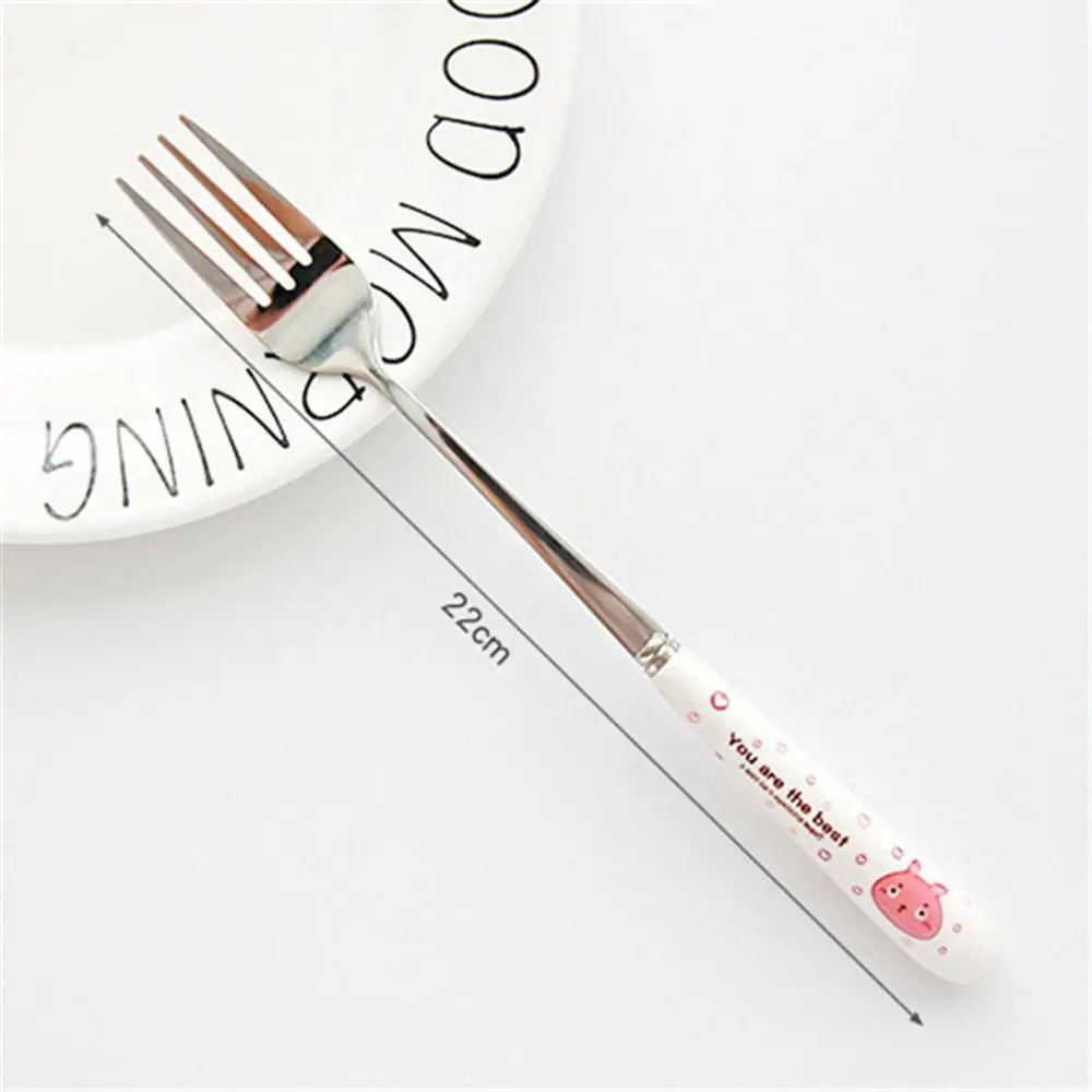 Stainless Steel Spoon Fork Cartoon Animal Printing Fruit Fork Party Cake Salad Vegetable Forks Children Dinnerware Cutlery - Цвет: 22cm