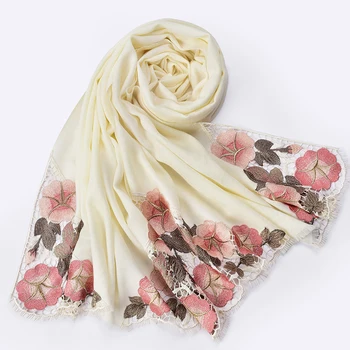 

Winter Embroidery Wool Scarf Women Luxury 2019 Warm Shawls and Wraps for Ladies Pashmina Bride Bridesmaid 100% Pure Wool Scarves