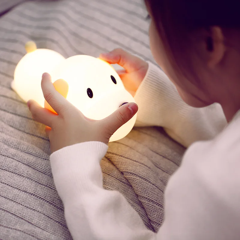 Rechargeable silicone puppy baby kids 3d led night light with timer setting and warm/cool white adjustable