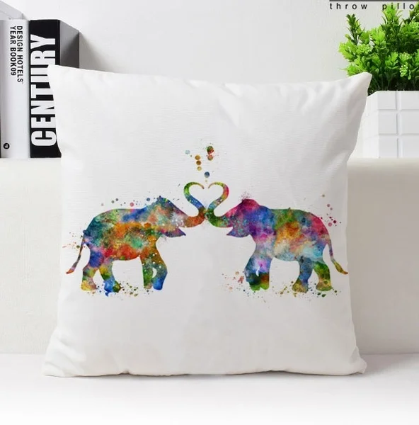 Love Elephant Throw Pillow Cover Elephant Cushion Cover Watercolor Elephant Pillow Case Velvet Plush Pillowcase Signle Side Printed