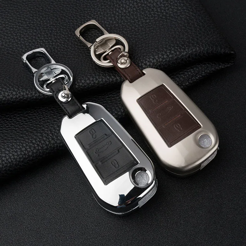

Zinc Alloy+Leather Car Key Case For Peugeot 2008 3008 4008 308S 408 508 2013-2016 Citroen C4 C5 Triumph Sega Car-styling