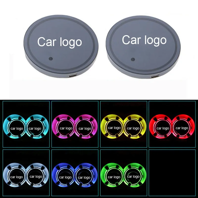 

Colorful Car Cup Water Holder with Car Logo Anti-slip USB Charging Drinks Holder Car Interior LED Atmosphere Lamps