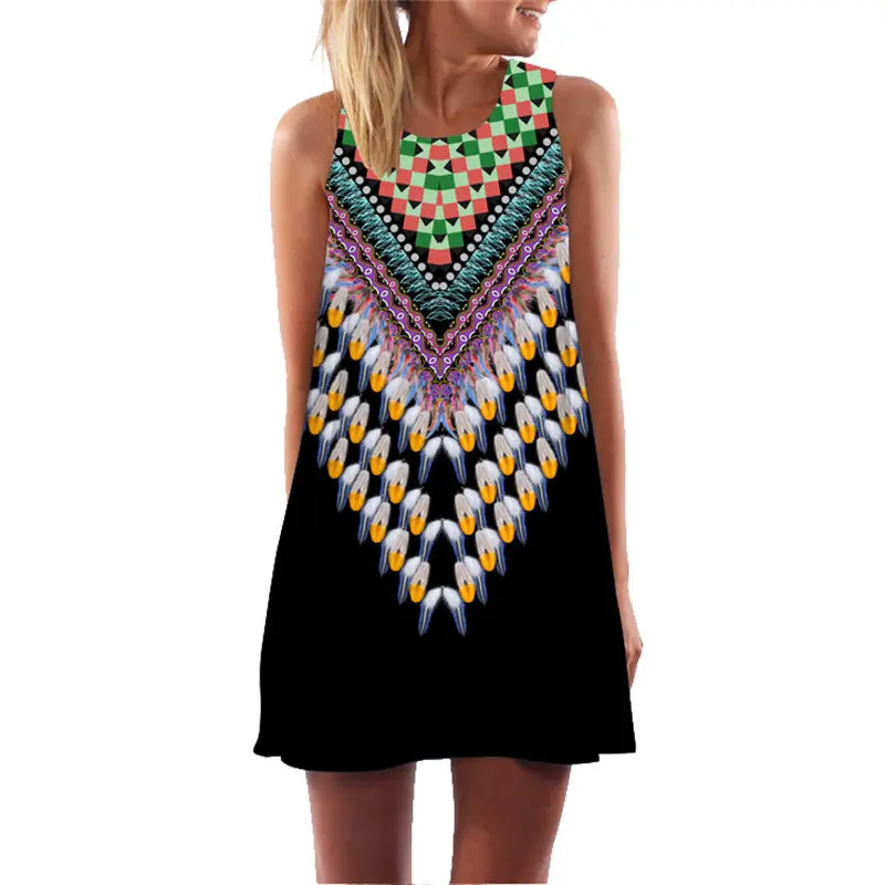 MEIBONA Retro Women Summer Dress A-line Loose Beach Wear Sundress Lady Sexy Party Office Vest Dress Vestidos De Verano