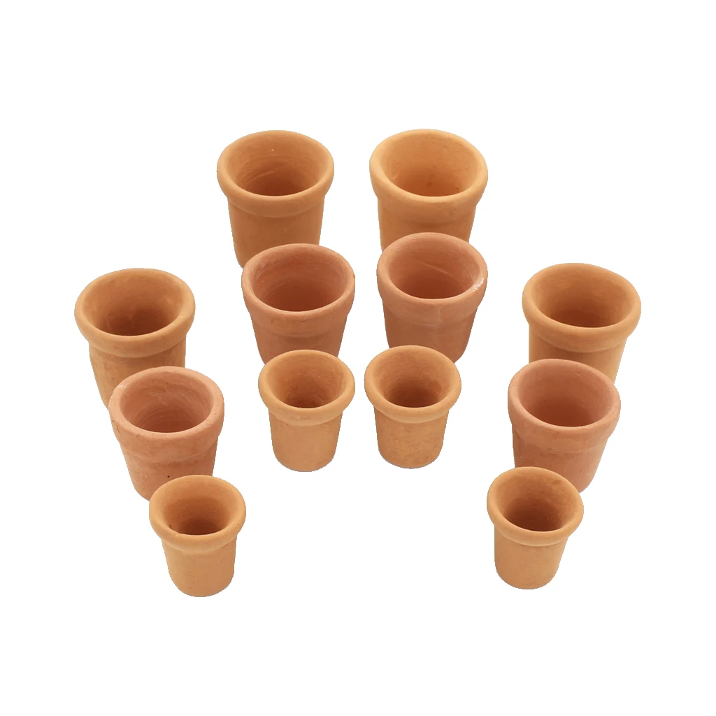1:12 Scale 12 pcs Dollhouse Miniatures Ceramic Porcelain Flowerpots for Fairy Garden Plants Accessories 