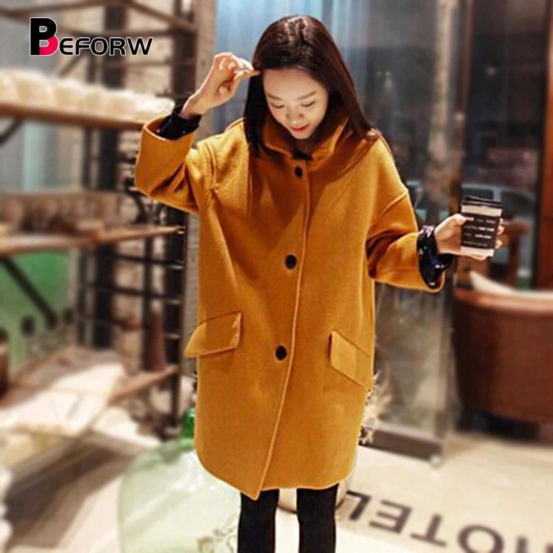 

BEFORW Winter Fashion Korea Long Sleeve Coat Women Loose Plus Size Trench Coat New Harajuku Casual Long Coat Women Clothing