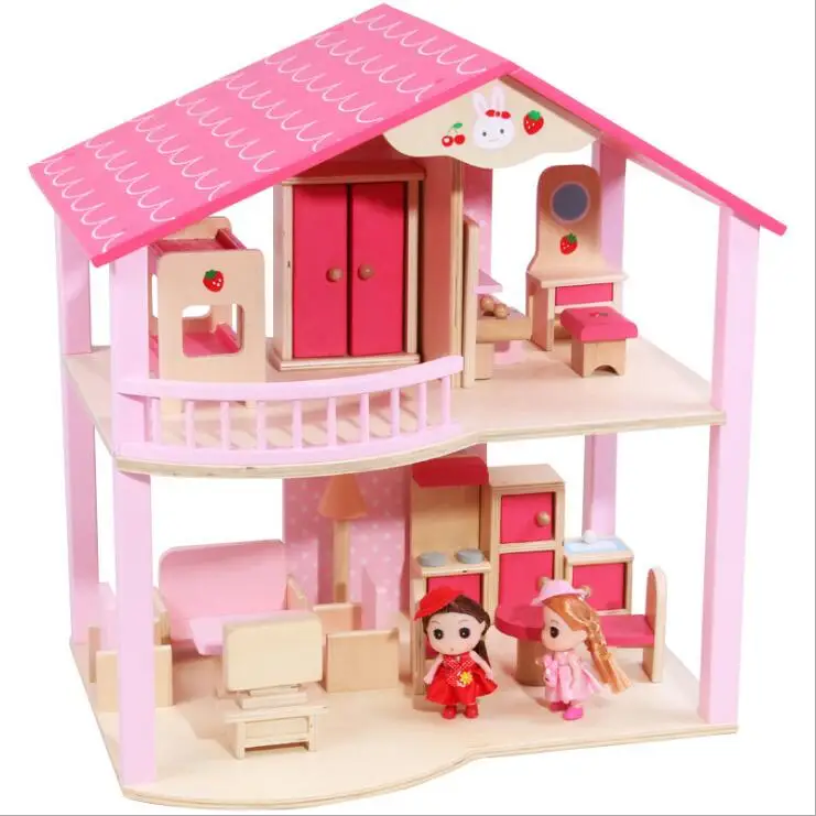 Кукольный домик дом DIY Дом имитация реальной жизни мебель деревянные ролевые игры Розовая кукла вилла день рождения церемония игрушки для детей - Цвет: 2