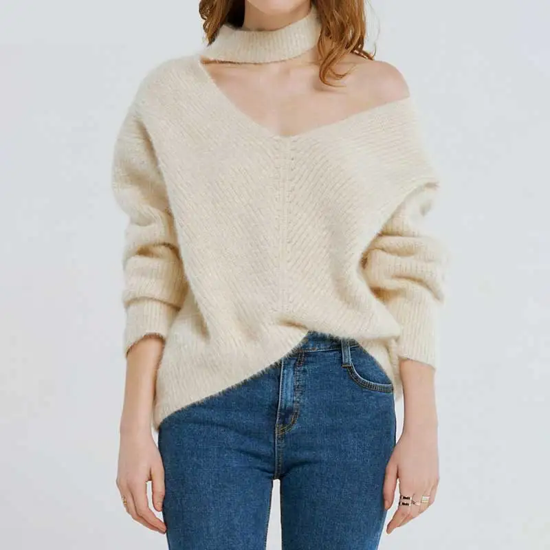 Богемный Вдохновленный сексуальный свитер со шлейки с открытыми плечами и длинным рукавом для женщин Модный повседневный свободный зимний теплый пуловер Джемпер женский