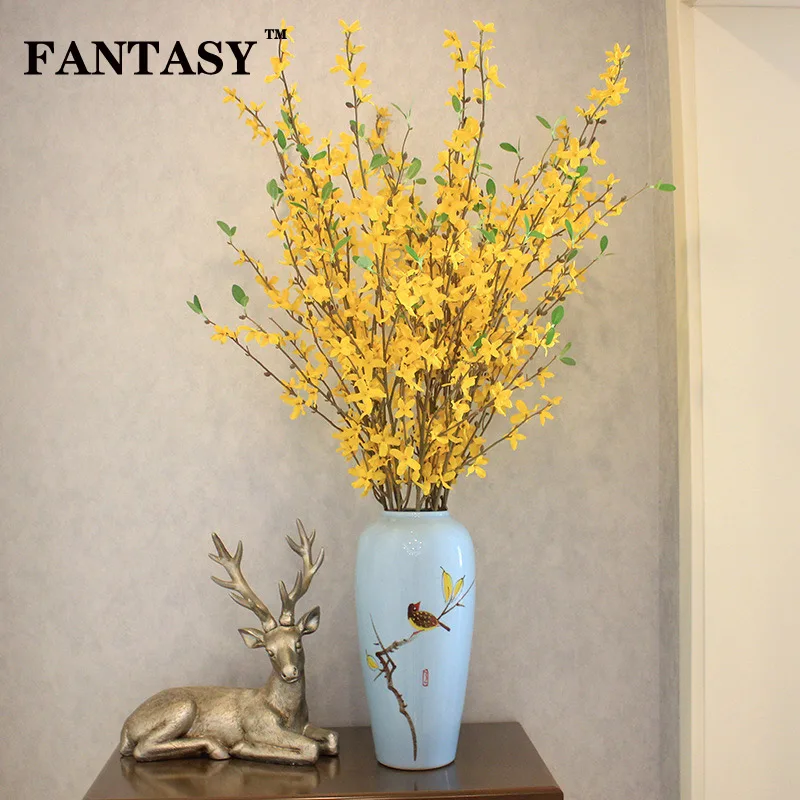 

FANTASY Artificial Winter Jasmine Flower Bouquet Yellow Silk Flower Fake Floral Arranging Wreath Material Home Garden Decoration