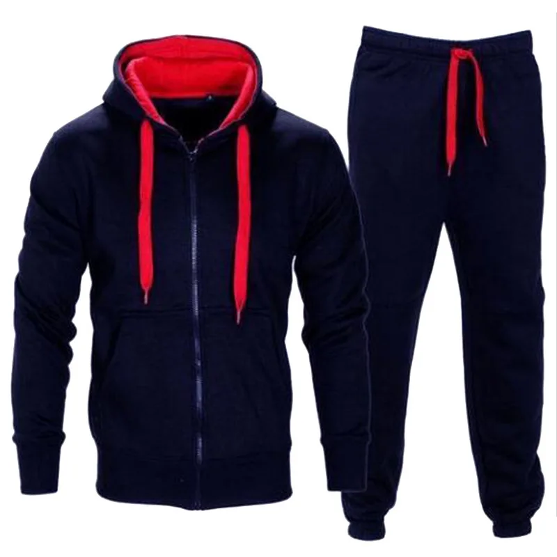 Laamei Tracksuit Men Autumn Sportwear Fashion Mens Set 2PC Zipper Hooded Sweatshirt Jacket+Pant Moleton Masculino Sets - Color: 5